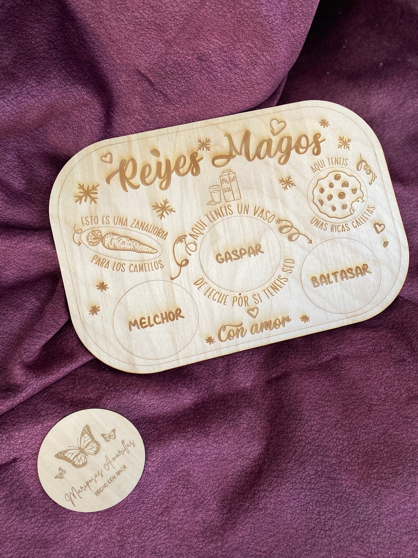 👑✨ Bandeja de Madera Grabada para los Reyes Magos - Personalizable con nombre
