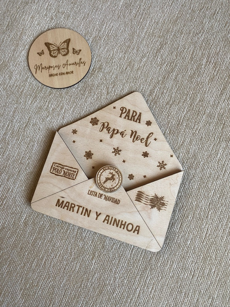 🎄 Sobre de Madera Personalizado para Papá Noel o los Reyes Magos 🎁