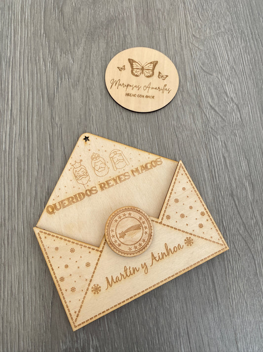 🎄 Sobre de Madera Personalizado para Papá Noel o los Reyes Magos 🎁