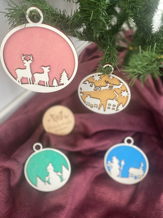 🎄 Bolas de Navidad de Madera en Dos Capas 🎅🦌☃️