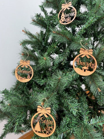 🎄 Bolas de Navidad Personalizadas en MDF con Lazo 🎄(6 Modelos)