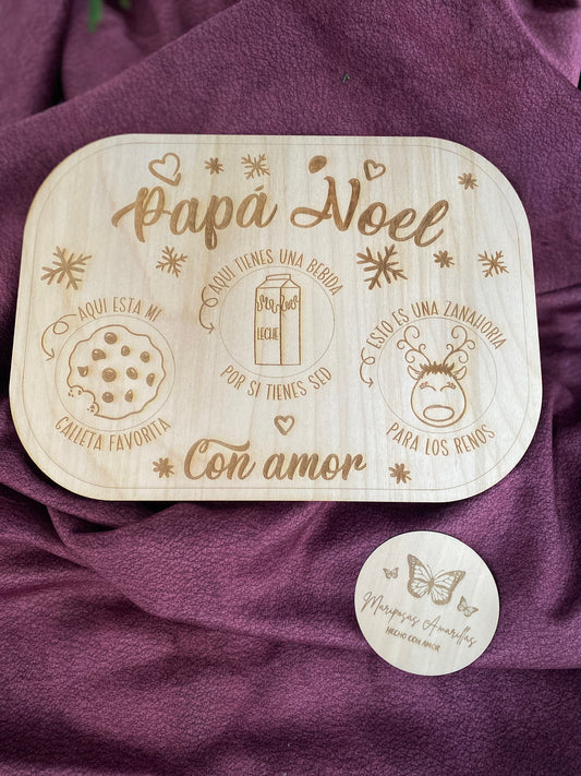 🎅✨ Bandeja de Madera Grabada para Papá Noel – Personalizable con Nombre 🥛🍪🥕
