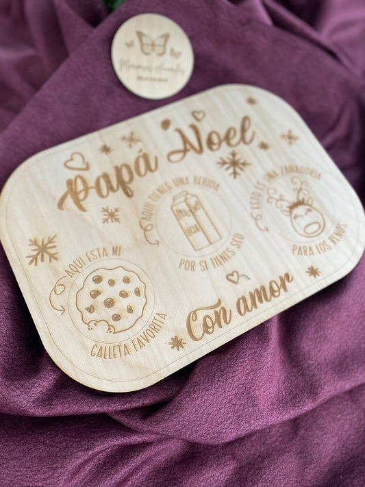 🎅✨ Bandeja de Madera Grabada para Papá Noel – Personalizable con Nombre 🥛🍪🥕