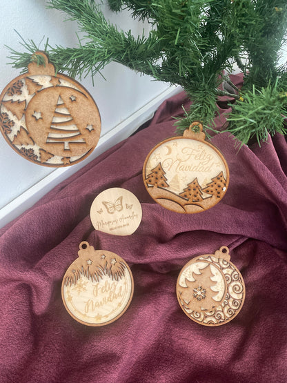 🎄 Bolas de Navidad en Madera de Doble Capa ✨