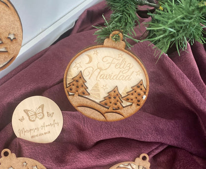 🎄 Bolas de Navidad en Madera de Doble Capa ✨