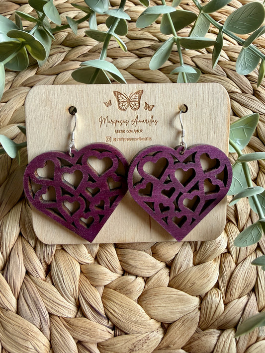 💘 Pendientes de Madera de tilo Pintados a Mano – Colección San Valentín
