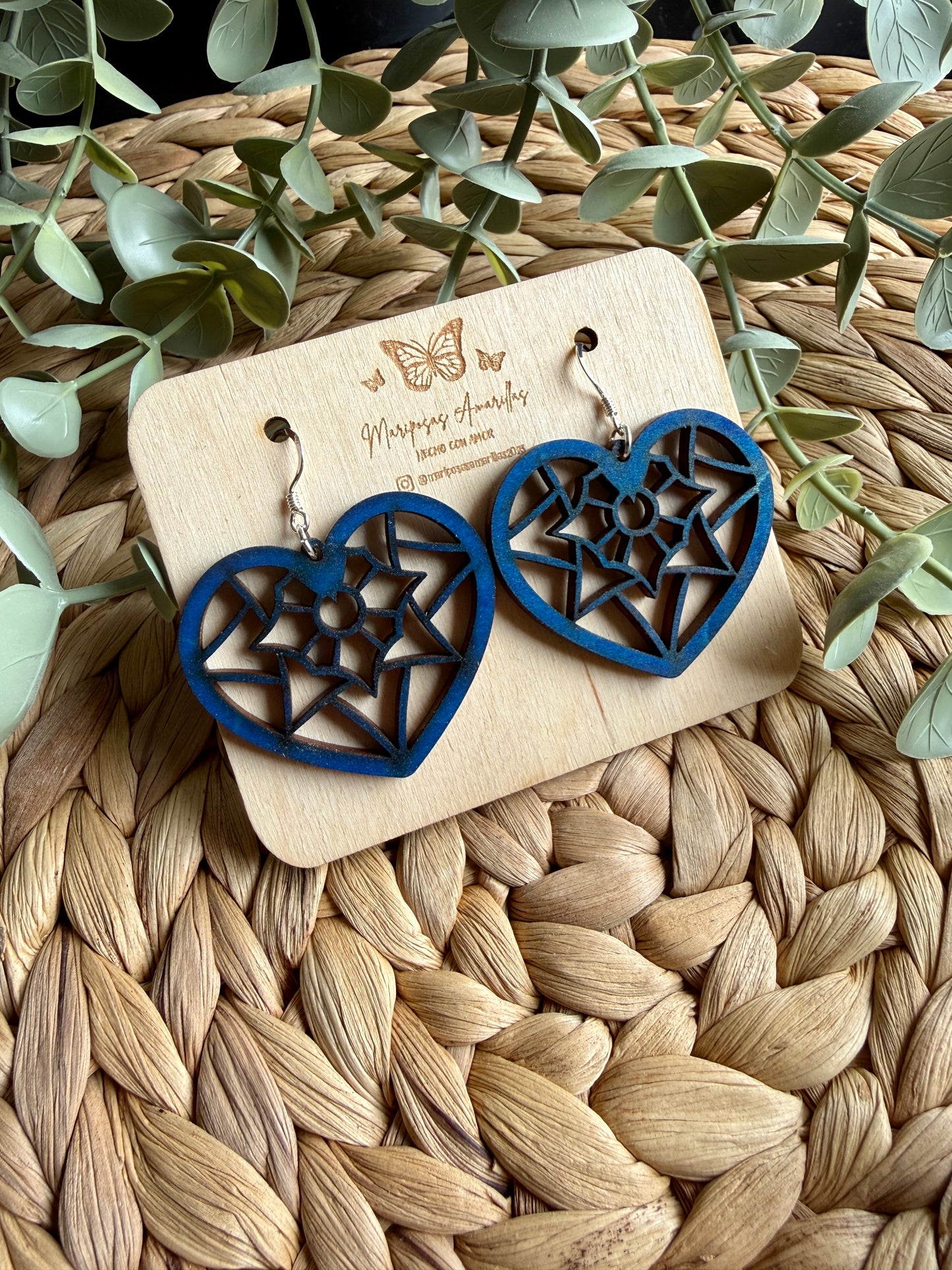 💘 Pendientes de Madera de tilo Pintados a Mano – Colección San Valentín