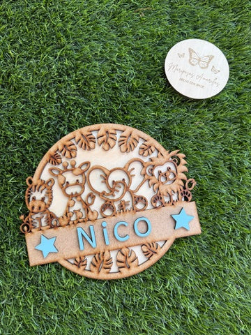 🐘🌿 Cartel infantil con animales de la selva – Personalizado con nombre