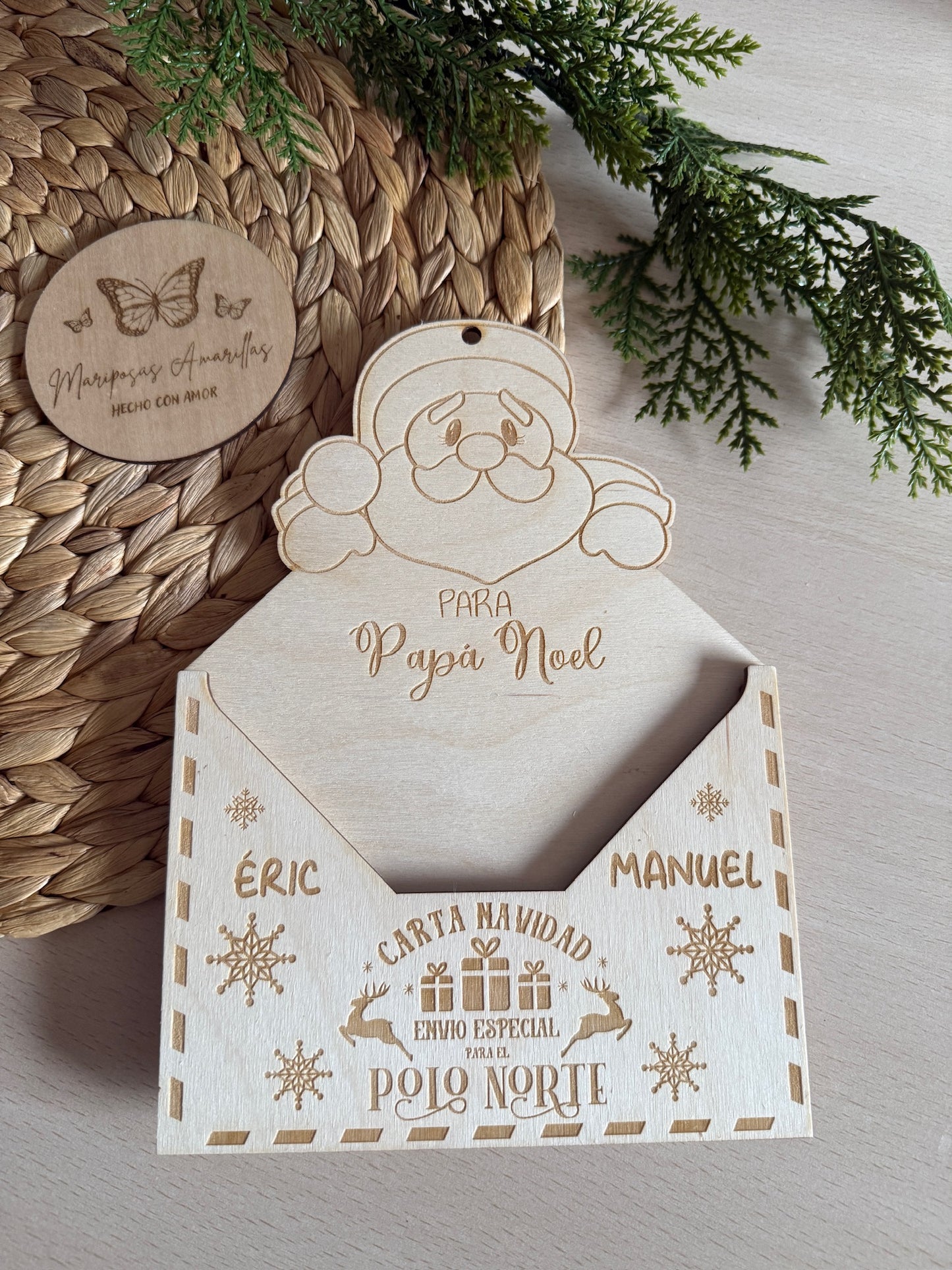 🎅✨ Sobre de Madera para Carta a Papá Noel – Edición Especial “Envío al Polo Norte” ✨🎄