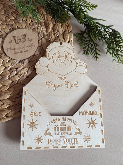 🎅✨ Sobre de Madera para Carta a Papá Noel – Edición Especial “Envío al Polo Norte” ✨🎄