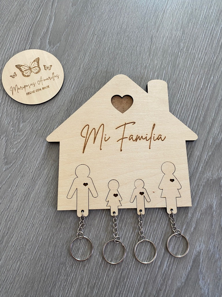 🏡 Cuelgallaves de Madera "Mi Familia"