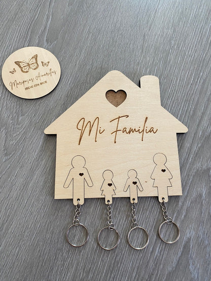 🏡 Cuelgallaves de Madera "Mi Familia"