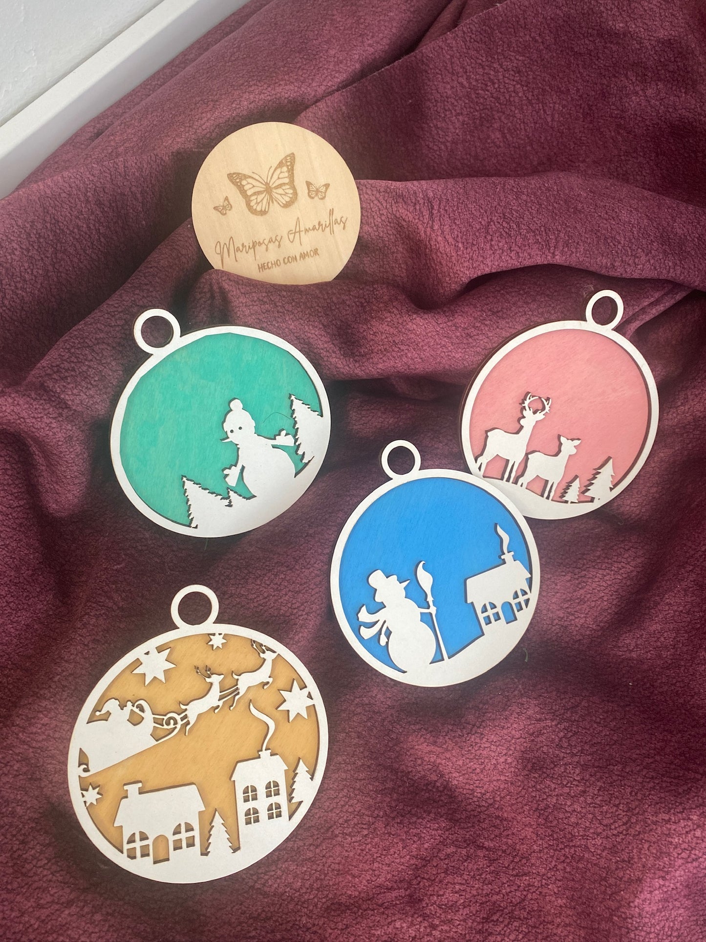 🎄 Bolas de Navidad de Madera en Dos Capas 🎅🦌☃️