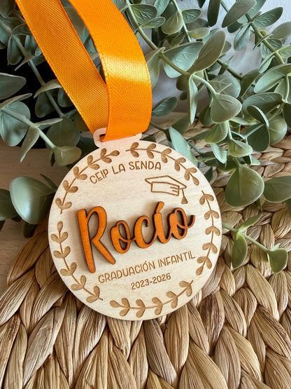 Medalla de Madera Personalizada para Graduación Escolar