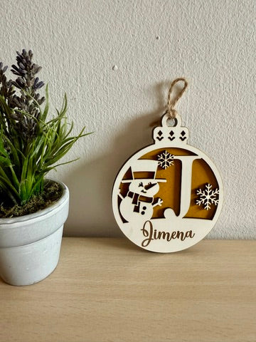 ⛄ Bola de Navidad personalizable con nombre – Muñeco de nieve