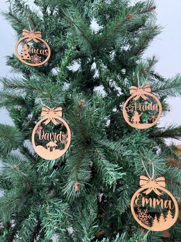 🎄 Bolas de Navidad Personalizadas en MDF con Lazo 🎄(6 Modelos)
