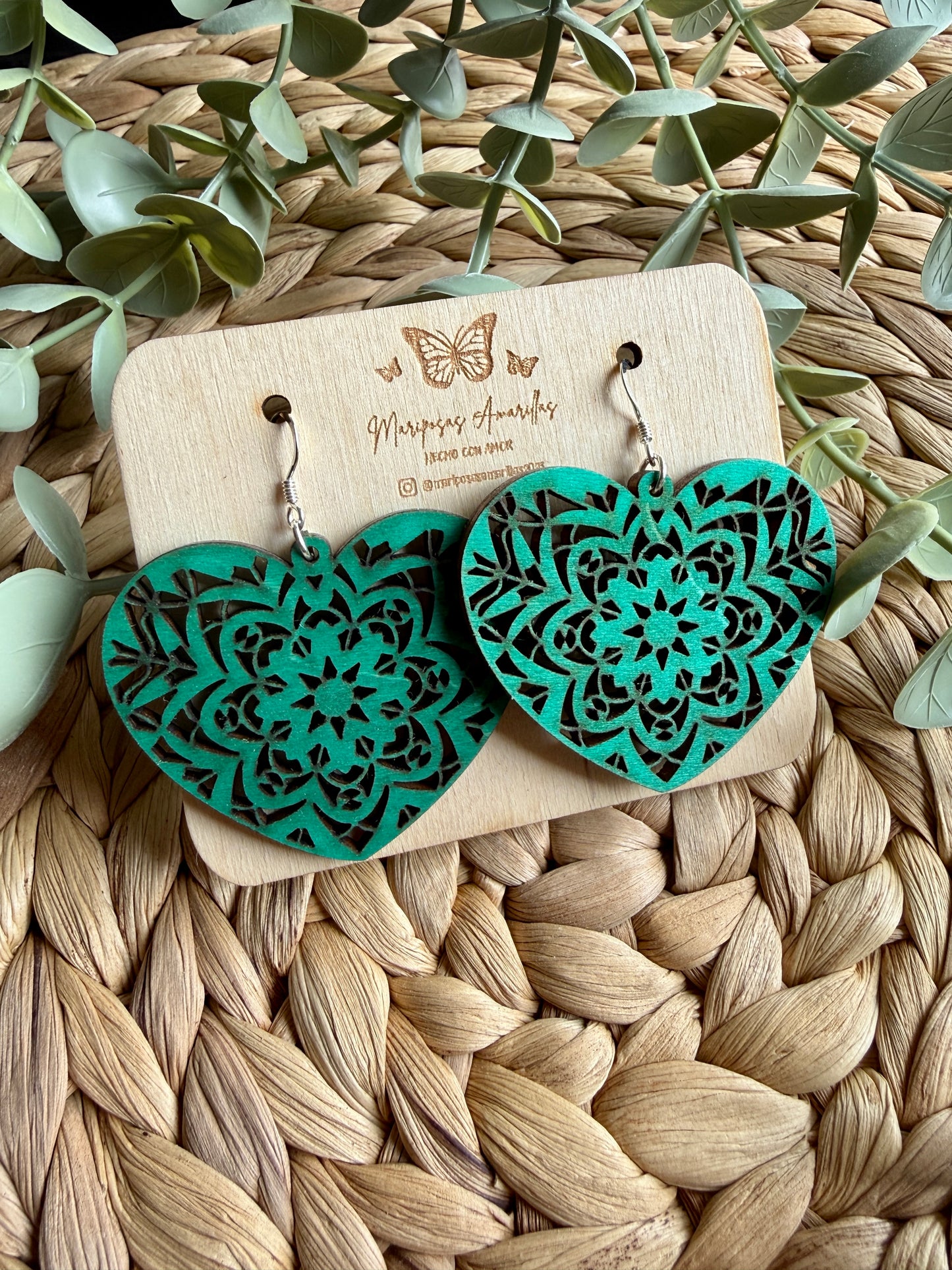 💘 Pendientes de Madera de tilo Pintados a Mano – Colección San Valentín