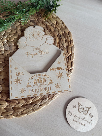 🎅✨ Sobre de Madera para Carta a Papá Noel – Edición Especial “Envío al Polo Norte” ✨🎄