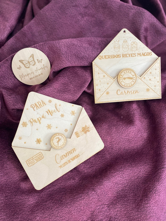 🎄 Sobre de Madera Personalizado para Papá Noel o los Reyes Magos 🎁