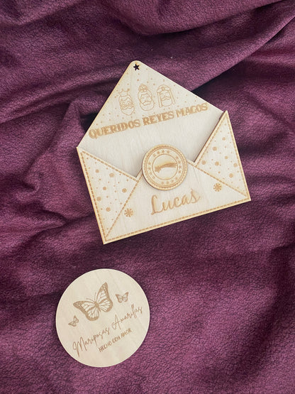 🎄 Sobre de Madera Personalizado para Papá Noel o los Reyes Magos 🎁