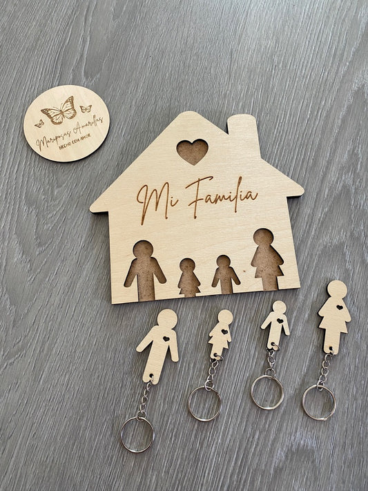 🏡 Cuelgallaves de Madera "Mi Familia"
