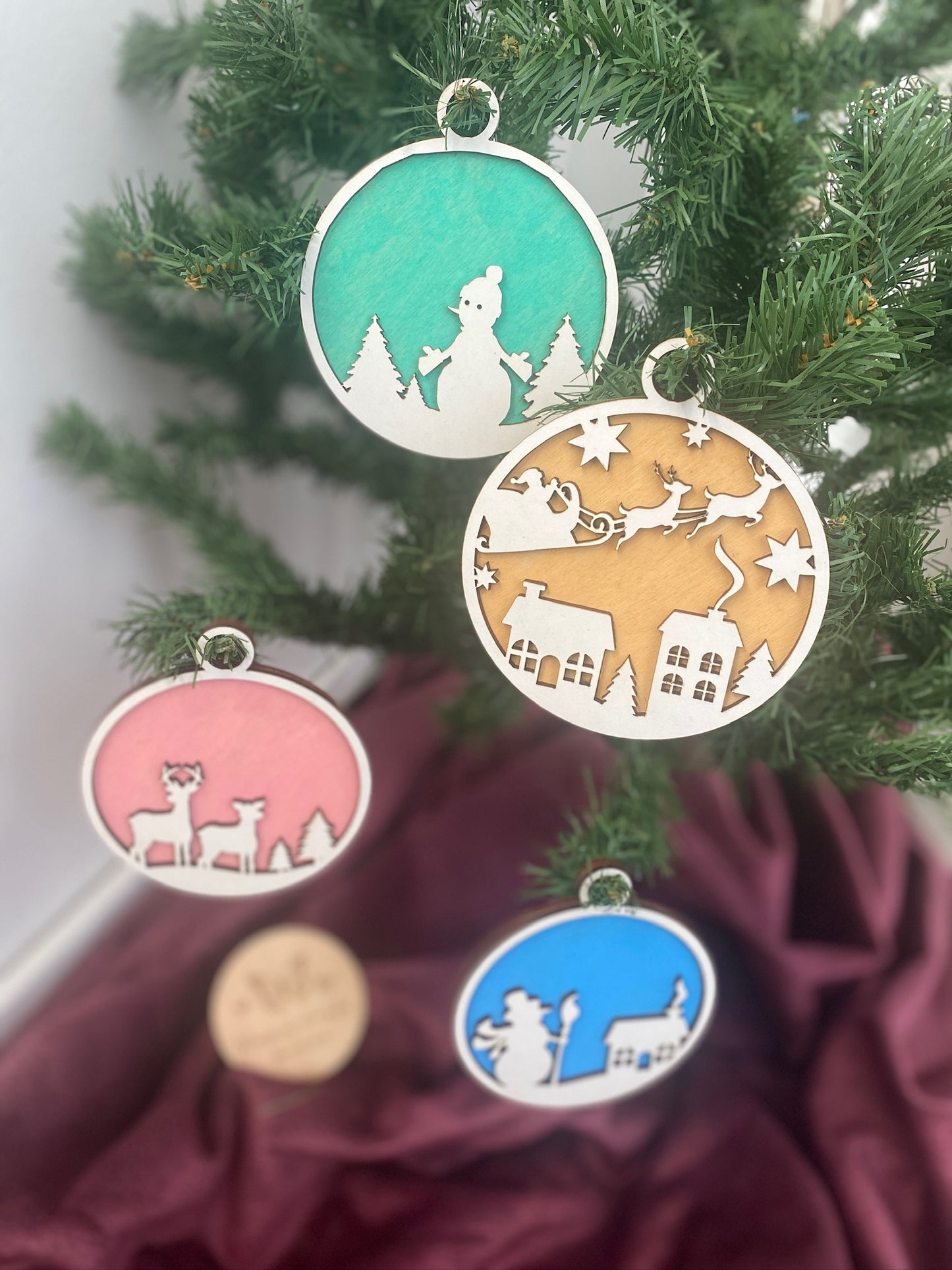 🎄 Bolas de Navidad de Madera en Dos Capas 🎅🦌☃️