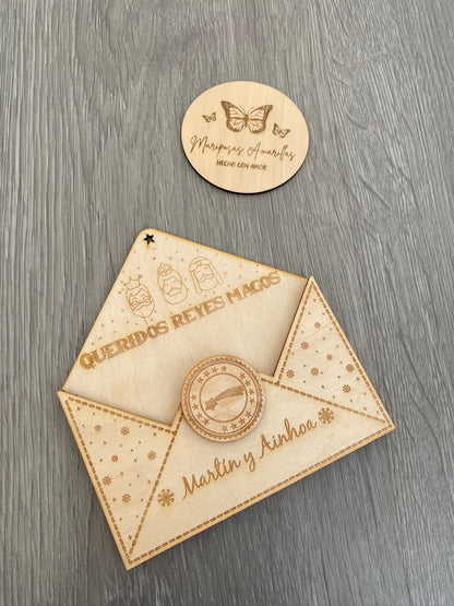 🎄 Sobre de Madera Personalizado para Papá Noel o los Reyes Magos 🎁