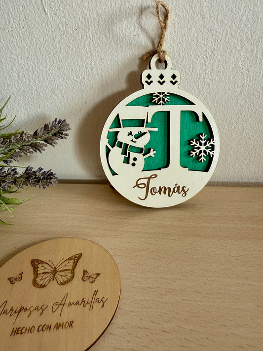 ⛄ Bola de Navidad personalizable con nombre – Muñeco de nieve
