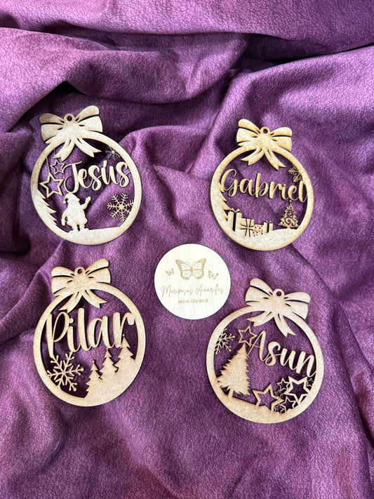 🎄 Bolas de Navidad Personalizadas en MDF con Lazo 🎄(6 Modelos)