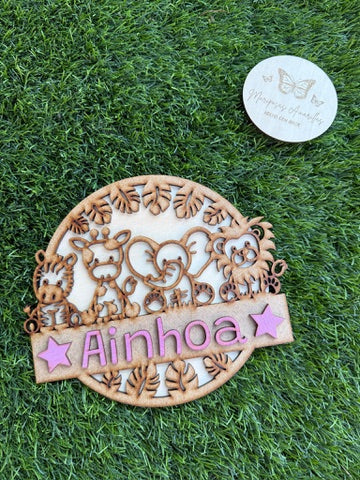 🐘🌿 Cartel infantil con animales de la selva – Personalizado con nombre