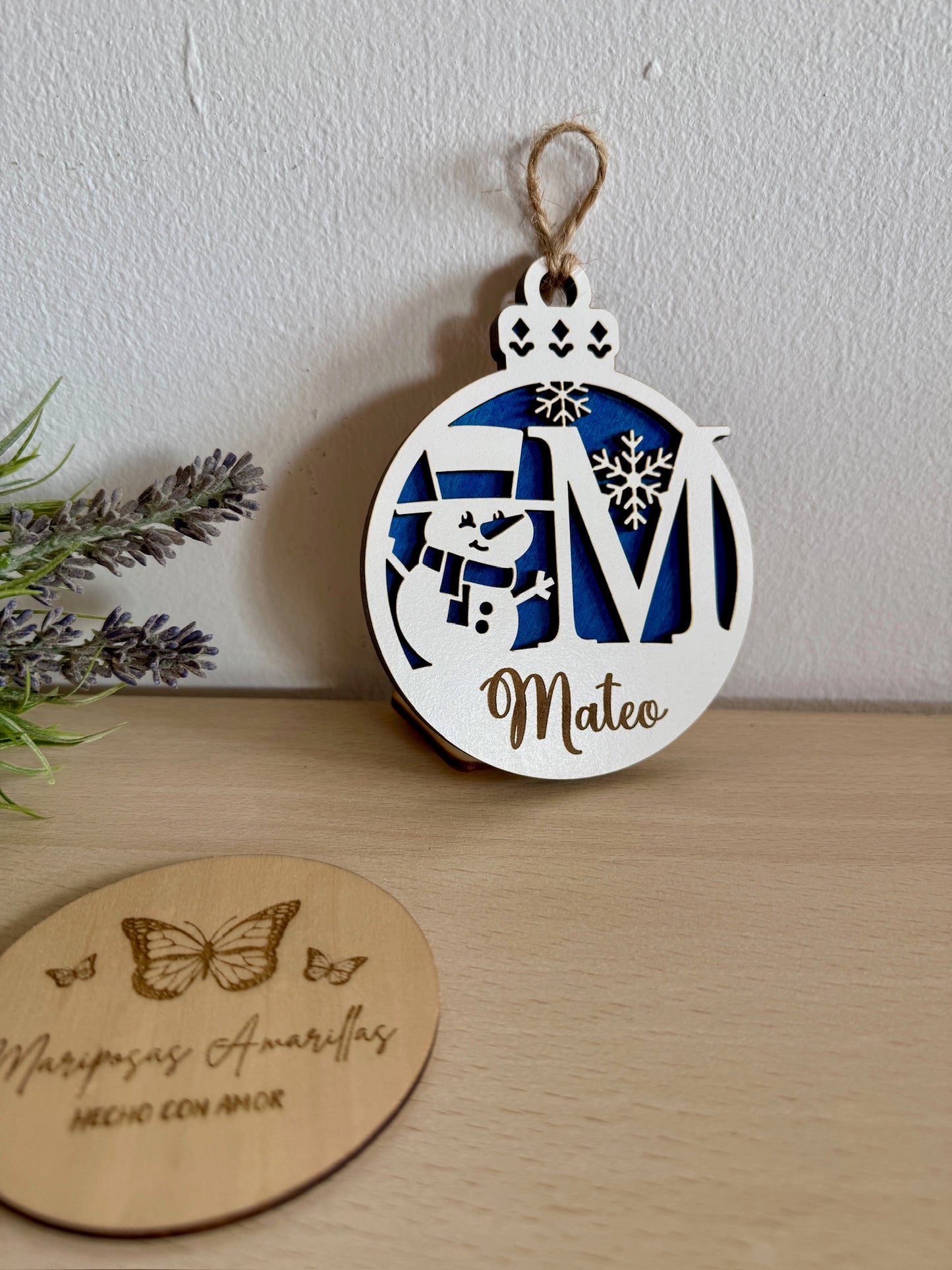 ⛄ Bola de Navidad personalizable con nombre – Muñeco de nieve
