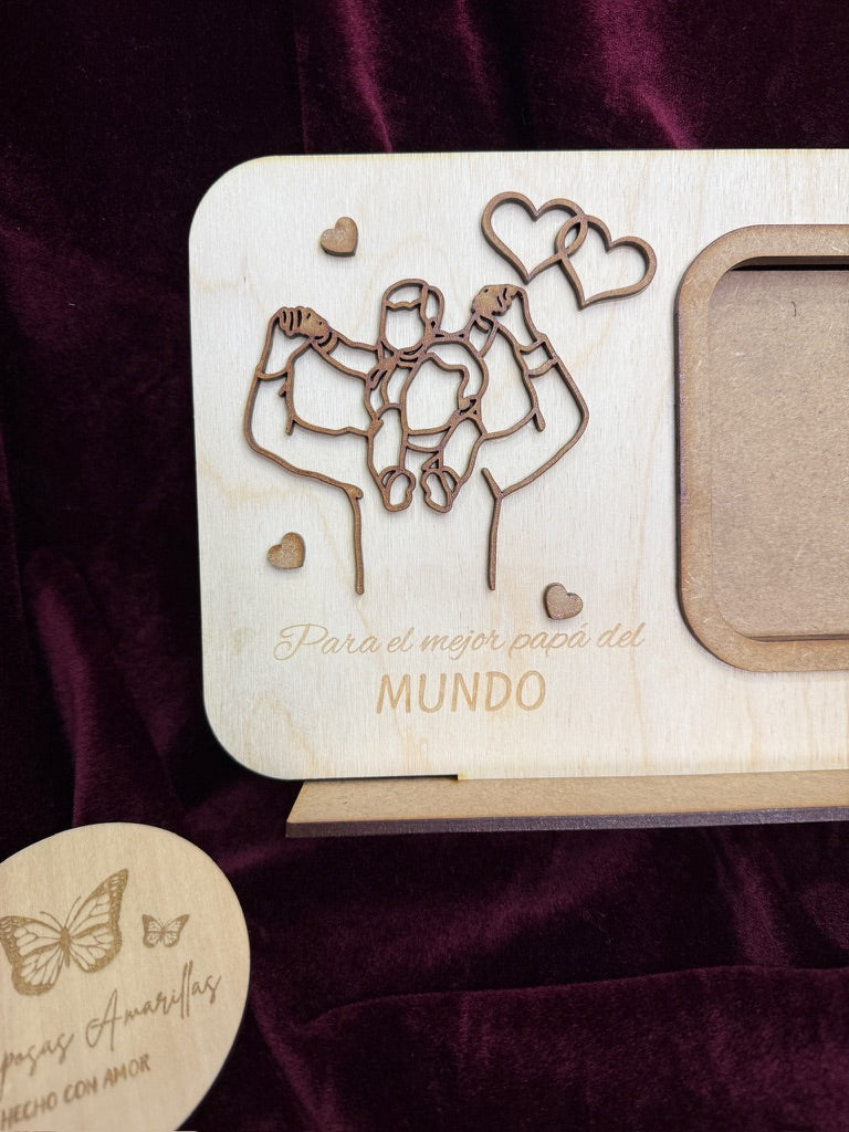 🎁 Marco de Fotos de Madera de Abedul - "Para el Mejor Padre del Mundo" 🎁