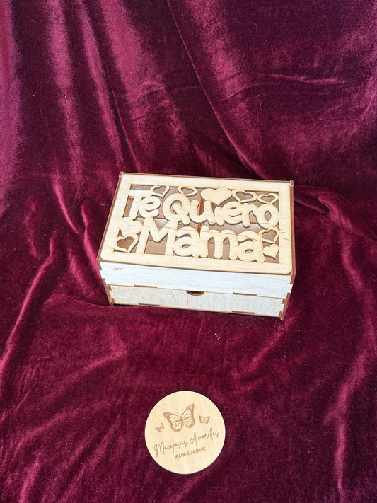 Caja joyero de madera. Modelo te quiero mamá