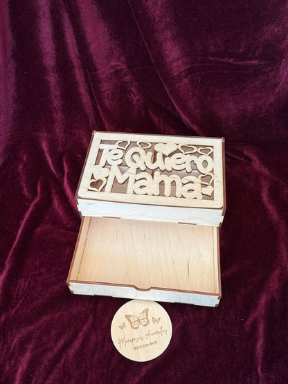 Caja joyero de madera. Modelo te quiero mamá