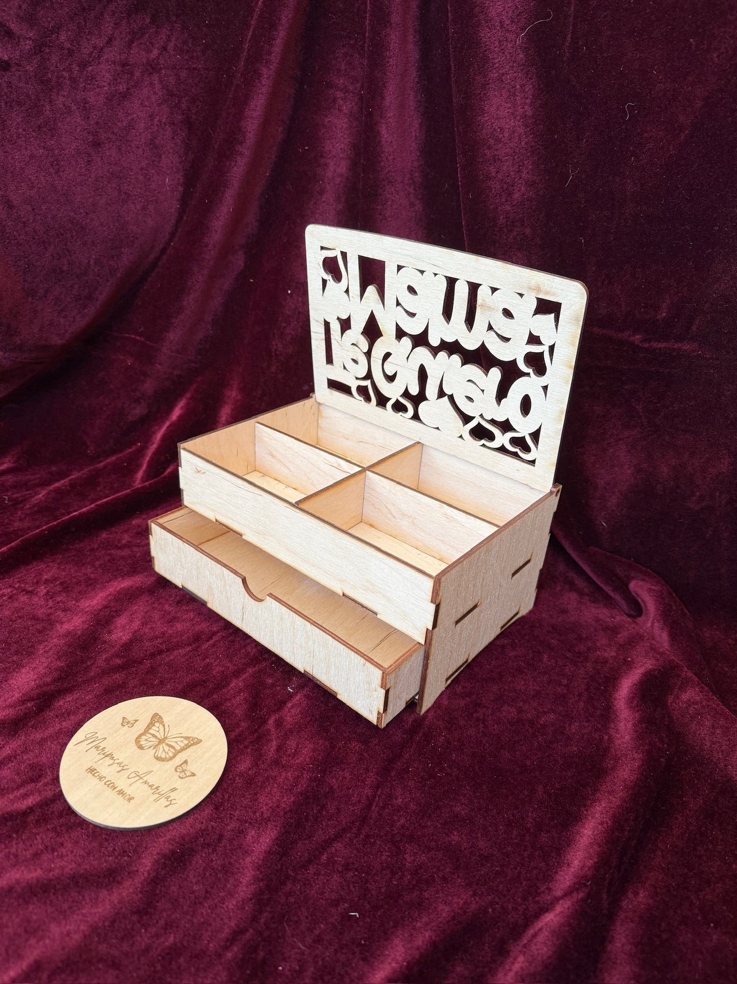 Caja joyero de madera. Modelo te quiero mamá
