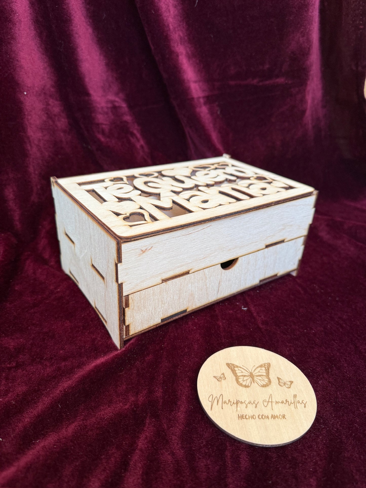 Caja joyero de madera. Modelo te quiero mamá