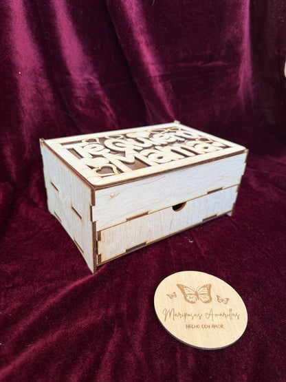 Caja joyero de madera. Modelo te quiero mamá