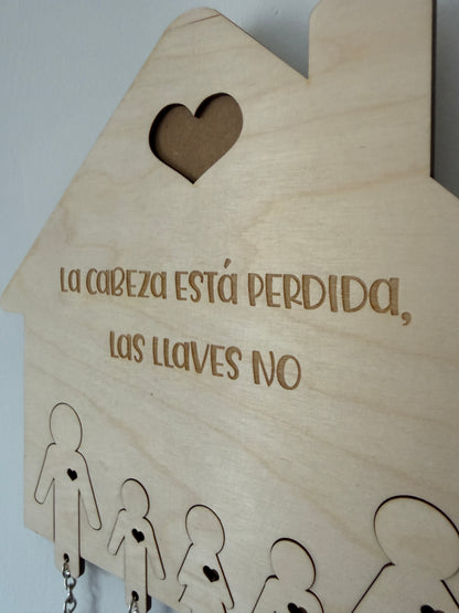 Cuelgallaves personalizado de madera de abedul – Diseño casita con llaveros encajables