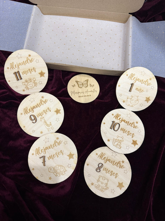 Placas cumplemes bebé madera personalizado. Modelo animales