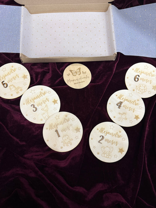 Placas cumplemes bebé madera personalizado. Modelo animales