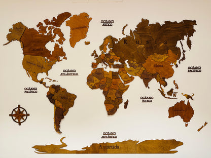 Mapa mundi de madera decorativo – decoración original para amantes de los viajes