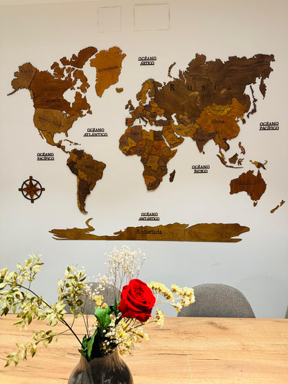 Mapa mundi de madera decorativo – decoración original para amantes de los viajes