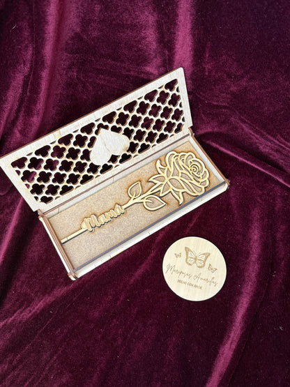 Regalo para mamá personalizado - Rosa de madera con caja